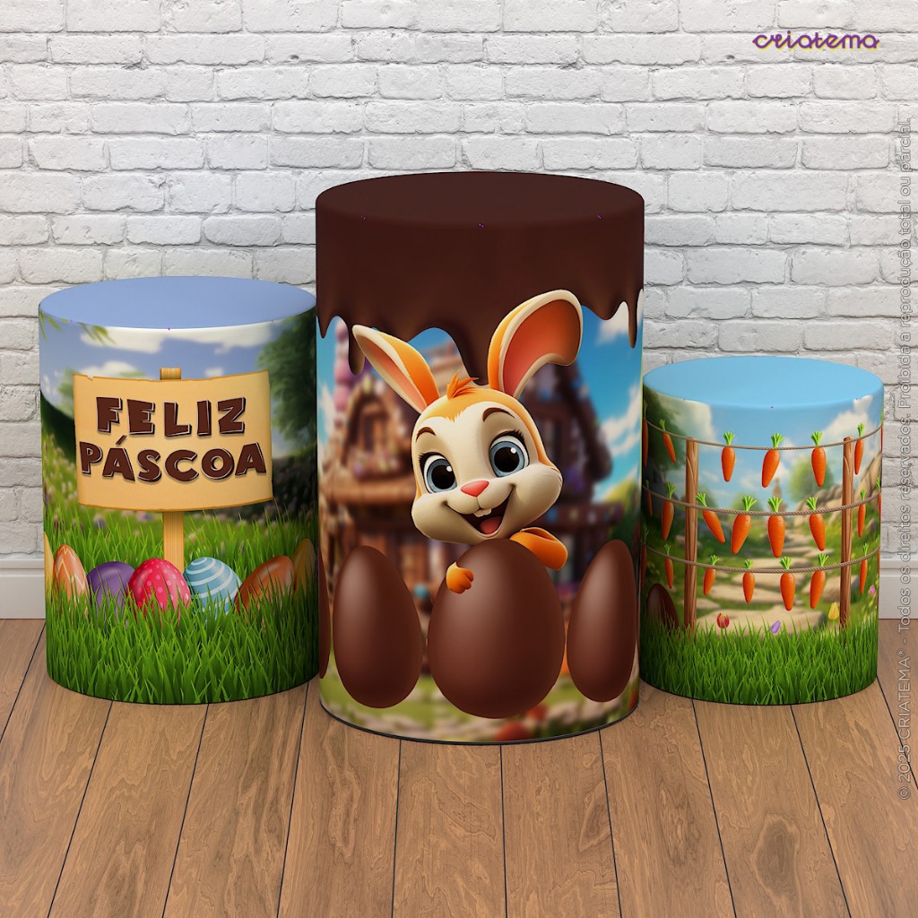 Capa para Trio de Cilindro Feliz Páscoa Infantil Sublimado Em Tecido Veste Fácil