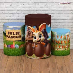 Capa para Trio de Cilindro Feliz Páscoa Infantil Sublimado Em Tecido Veste Fácil Decorativo