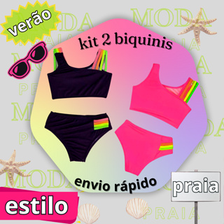 Kit 2 Biquíni Juvenil infantil Menina 06 ao 16 feminino Criança proteção UV50 moda Praia Piscina Traje Banho em Oferta na Shopee