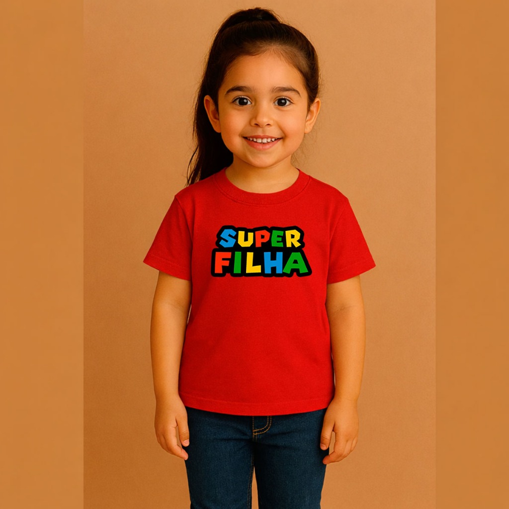 Camiseta T-shirt Infantil Algodão | Moda Kids com Conforto e Qualidade Super Filha Mario Bross Game Jogo Old