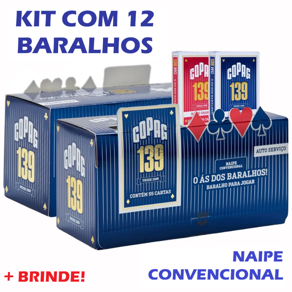 Kit 12 Baralhos Copag Não Orig. 139 Azul & Vermelho 54 Cartas para Truco Buraco Jogatina (GENÉRICO)