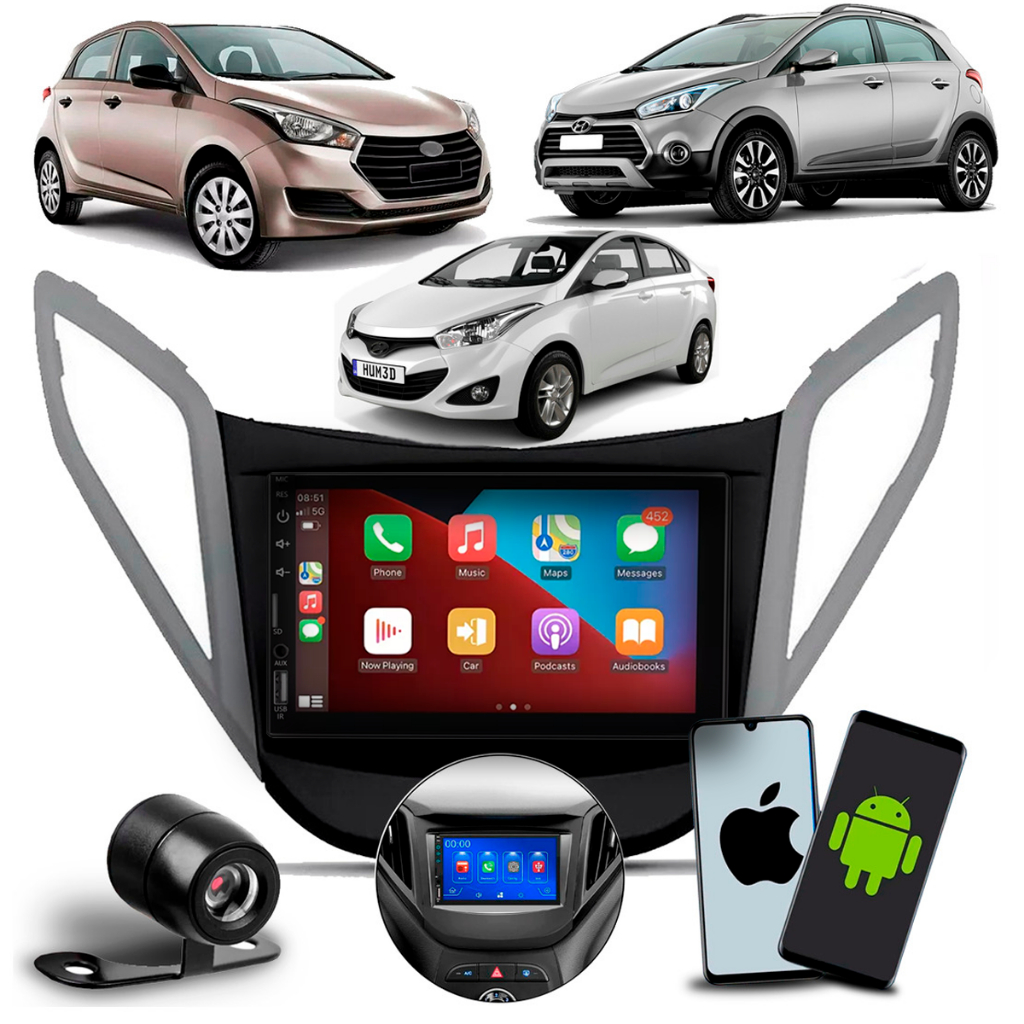 Kit Multimídia  Hb20x 7" Carplay Android Auto + Moldura 2 Din Padrão Chinês +Câmera de Ré Universal em Oferta na Shopee