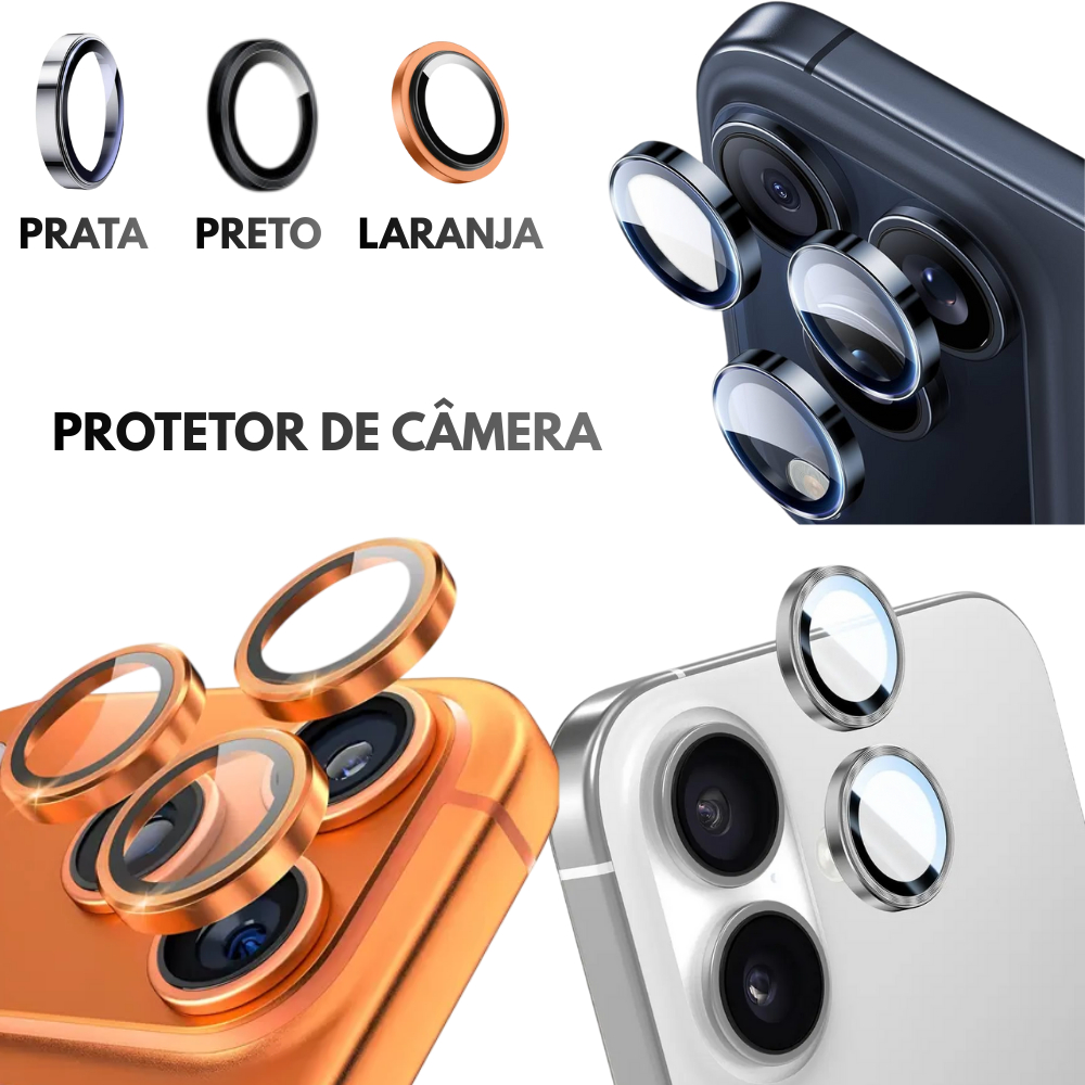 Película Câmera P/ iPhone 17/17 Pro Max Proteção de Lente Lisa Anel Metálico Vidro temperado AntiSHO