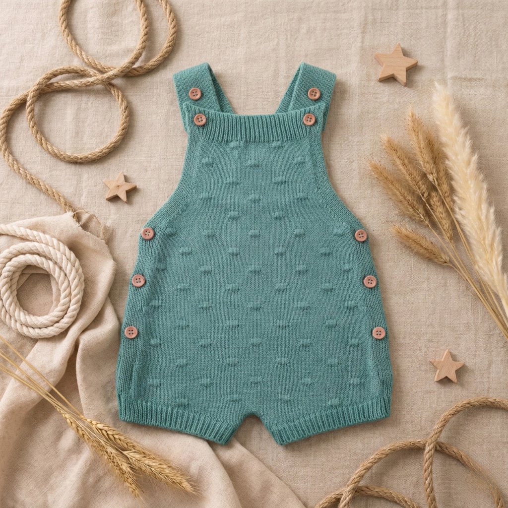 Jardineira Romper Recém Nascido Bebê Menina Menino Tricot Não Alérgico Tam P 1 a 3 Meses Unissex