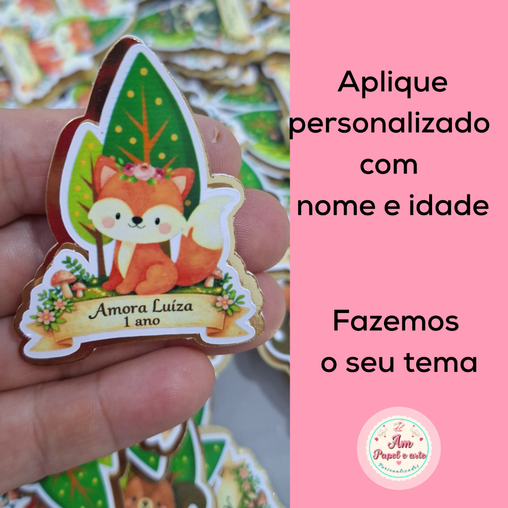 kit aplique Bosque encantado 3D - bosque -  com Nome e Idade – Aplique personalizado- todos os temas