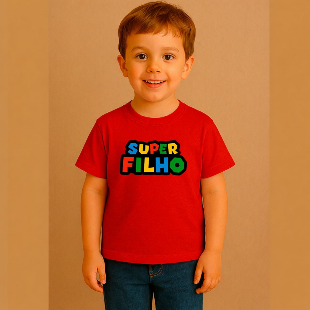 Camiseta T-shirt Infantil Algodão Puro | Moda Kids com Conforto e Qualidade Super Filho Mario Bross Game Jogo Old