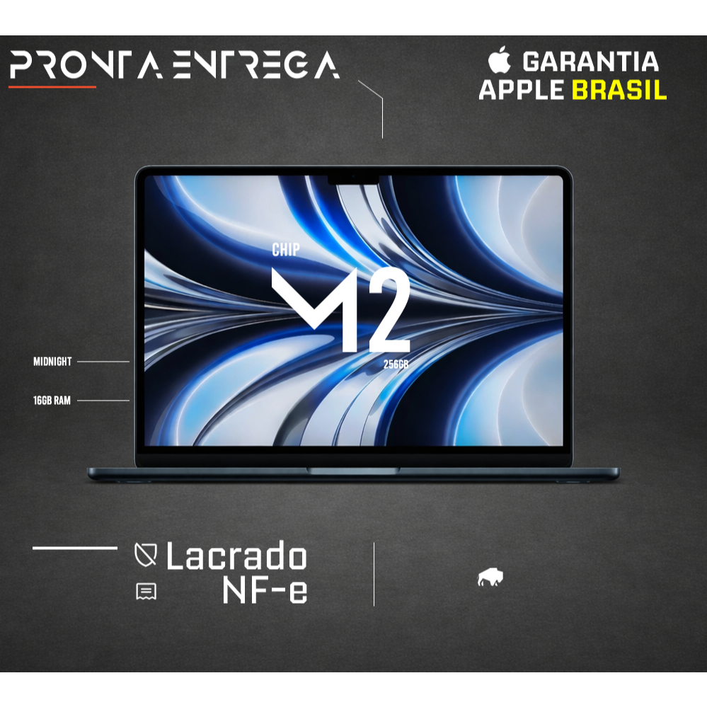 Apple Macbook Air M2 16GB RAM 256GB SSD Midnight Garantia Apple Brasil e NF
