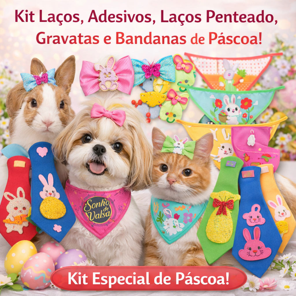 Kit LACINHOS Páscoa Banho e Tosa | Laços Pet páscoa, Gravatas Pet Páscoa, Bandanas Pet e Adesivos Pet Páscoa