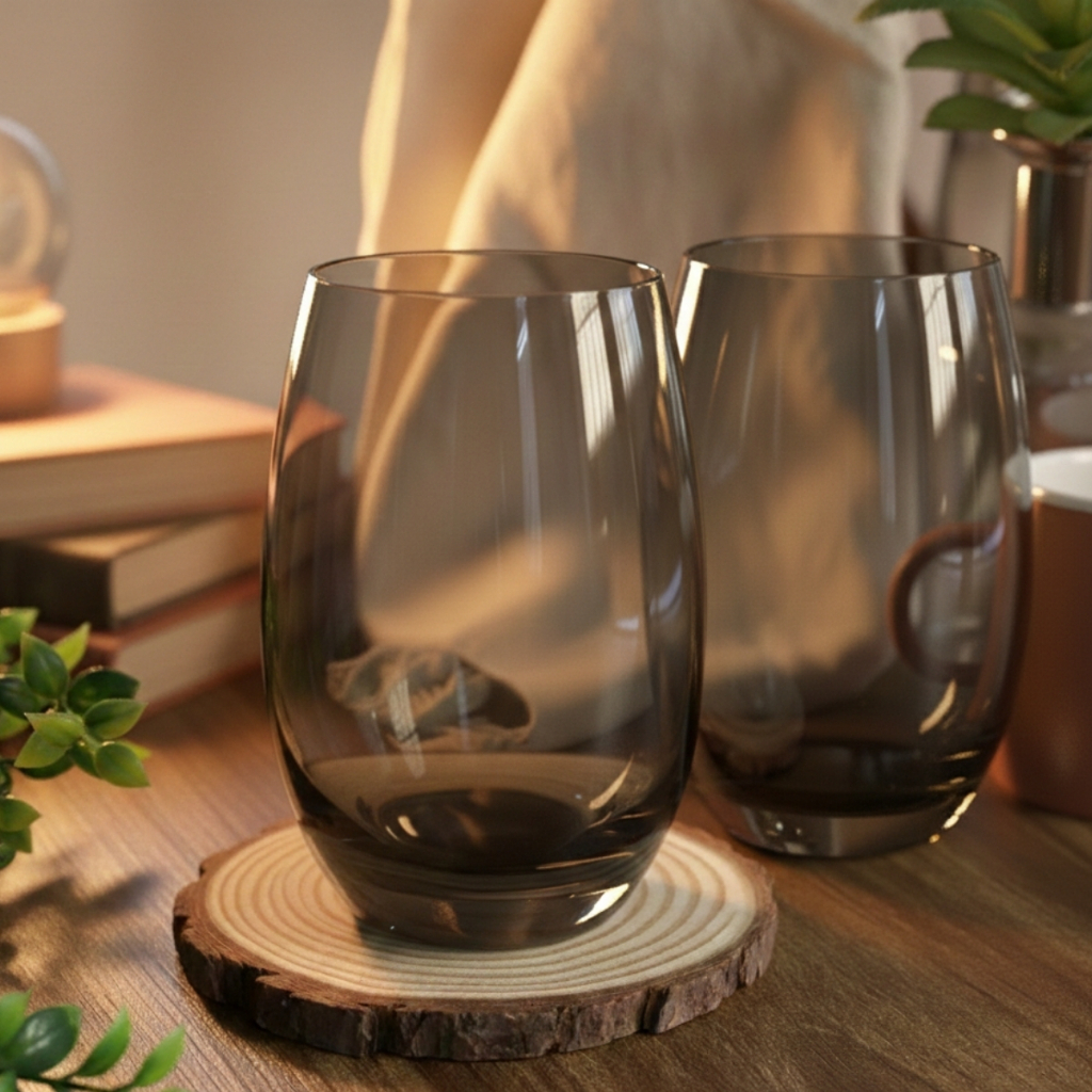 Conj Copos 465ml Vidro Fumê Multiuso Luxo Resistente Drinks Refrigerante Casa Presente Decoração