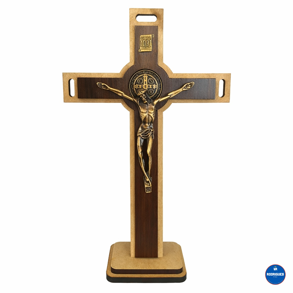 Cruz Crucifixo Madeira Metal 28 cm Parede Mesa Medalha Sao Bento em Oferta na Shopee