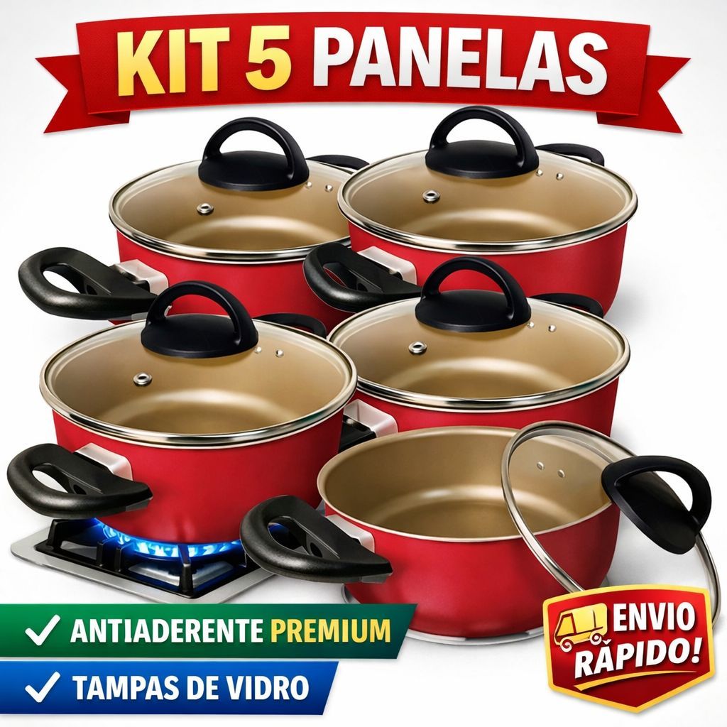 Imagem KIT 5 PANELAS ANTIADERENTE PREMIUM + UTENSÍLIOS | TAMPA DE VIDRO