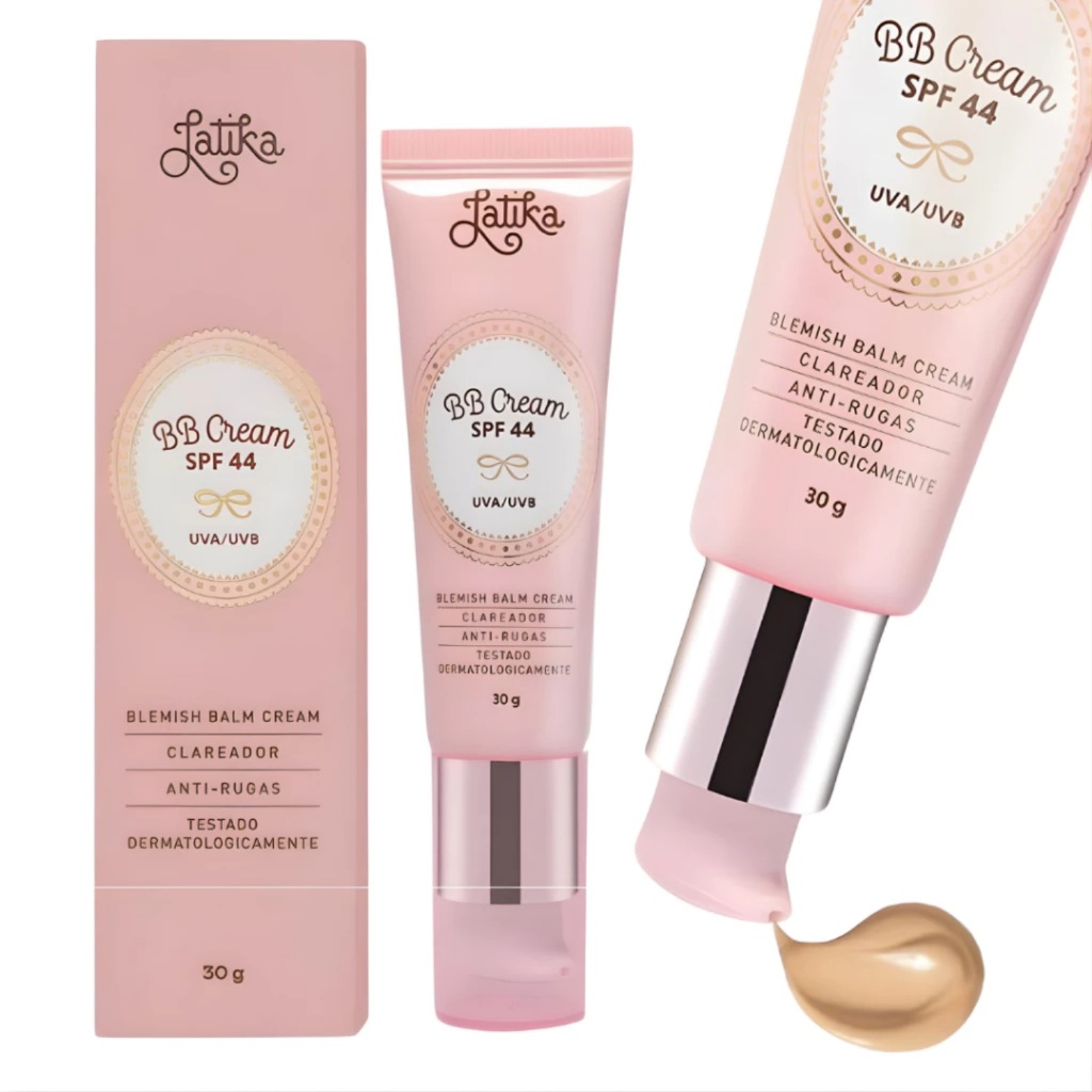 Base BB Cream Latika FPS 44 – Cobertura Natural, Pele Uniforme e Proteção Solar