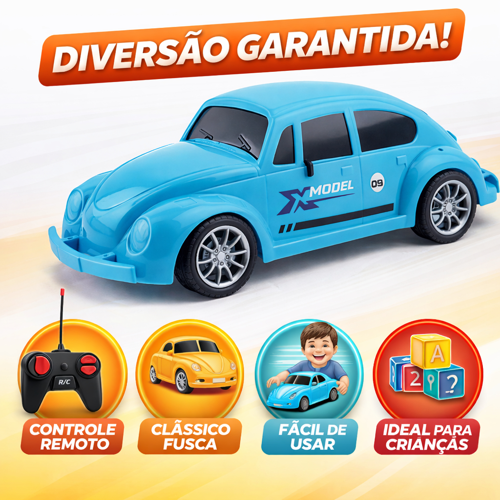 Fusca Controle Remoto Infantil Carrinho RC Clássico 22cm