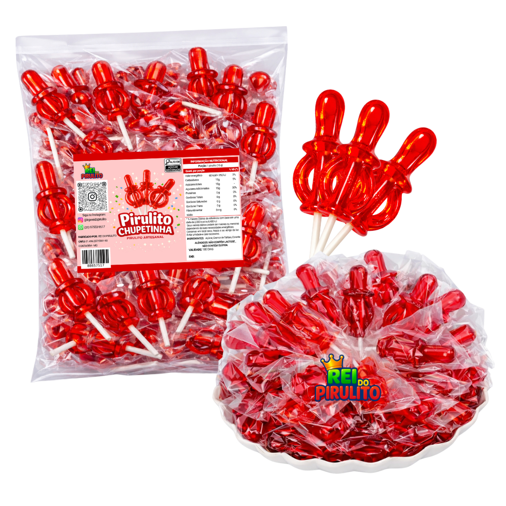Pirulito Chupeta - Chupetinha Vermelho com 10 Unidades -  Rei do Pirulito em Oferta na Shopee