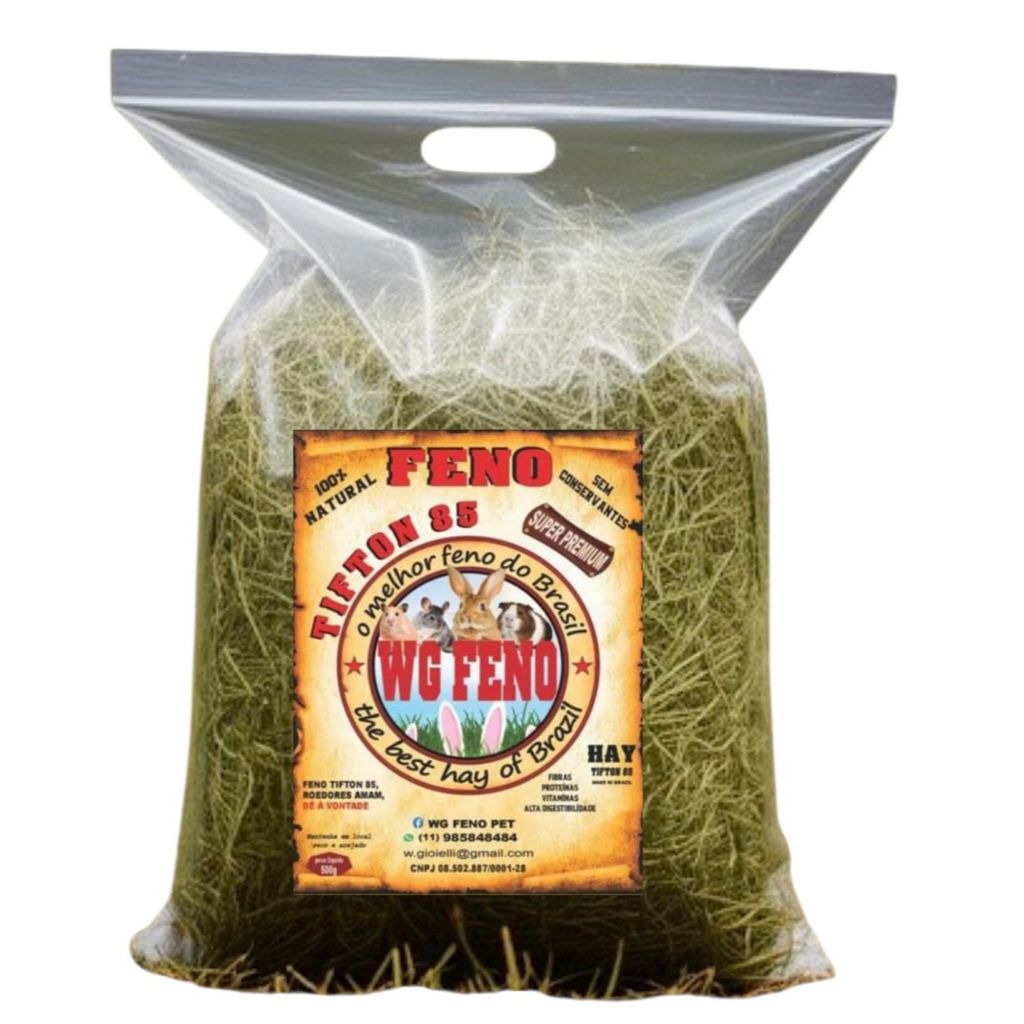 1,5 KG  Feno de TIFTON 85 Premium  Saborizado com Folhas de Hibisco p/ Coelhos e roedores
