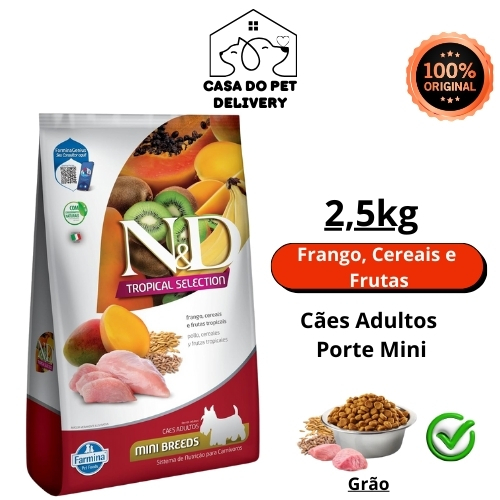Ração Seca N&D Tropical Selection Cães Adultos Porte Mini – Frango, Cereais e Frutas Tropicais 2,5kg