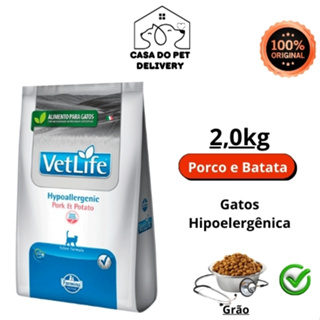 Ração Vet Life Gatos Hypoallergenic Porco e Batata Pork Potato 2kg em Oferta na Shopee