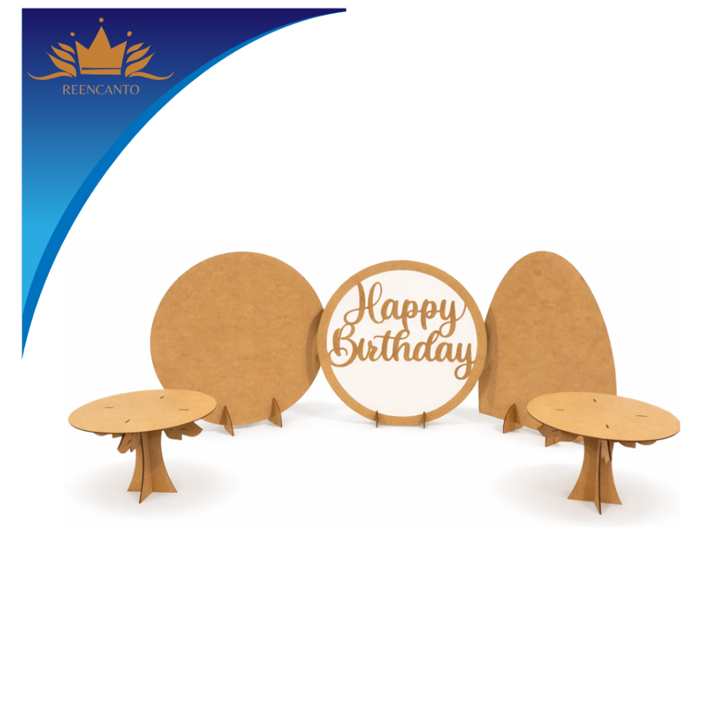 Conjunto Festa Painel Redondo Romano 2 Boleiras MDF 3mm Mesa Decoração Aniversário Party Cenário