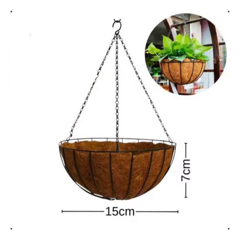 Vaso De Pendurar Hagra 15cm Pendente Ferro Fibra Coco