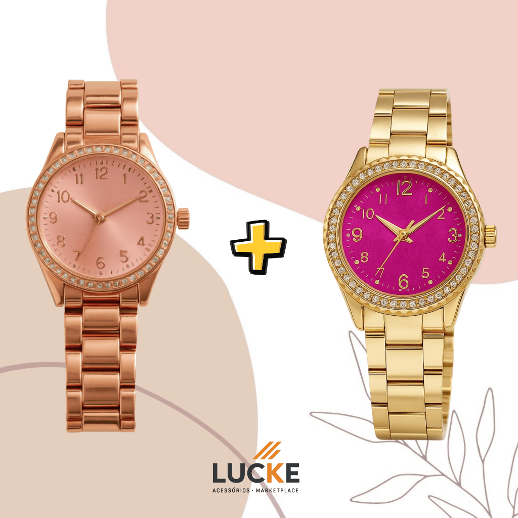 2 Relógios Femininos, Prata, Rose e  Dourado Banhado a Ouro 18K Quartzo em Aço Inoxidável. em Oferta na Shopee