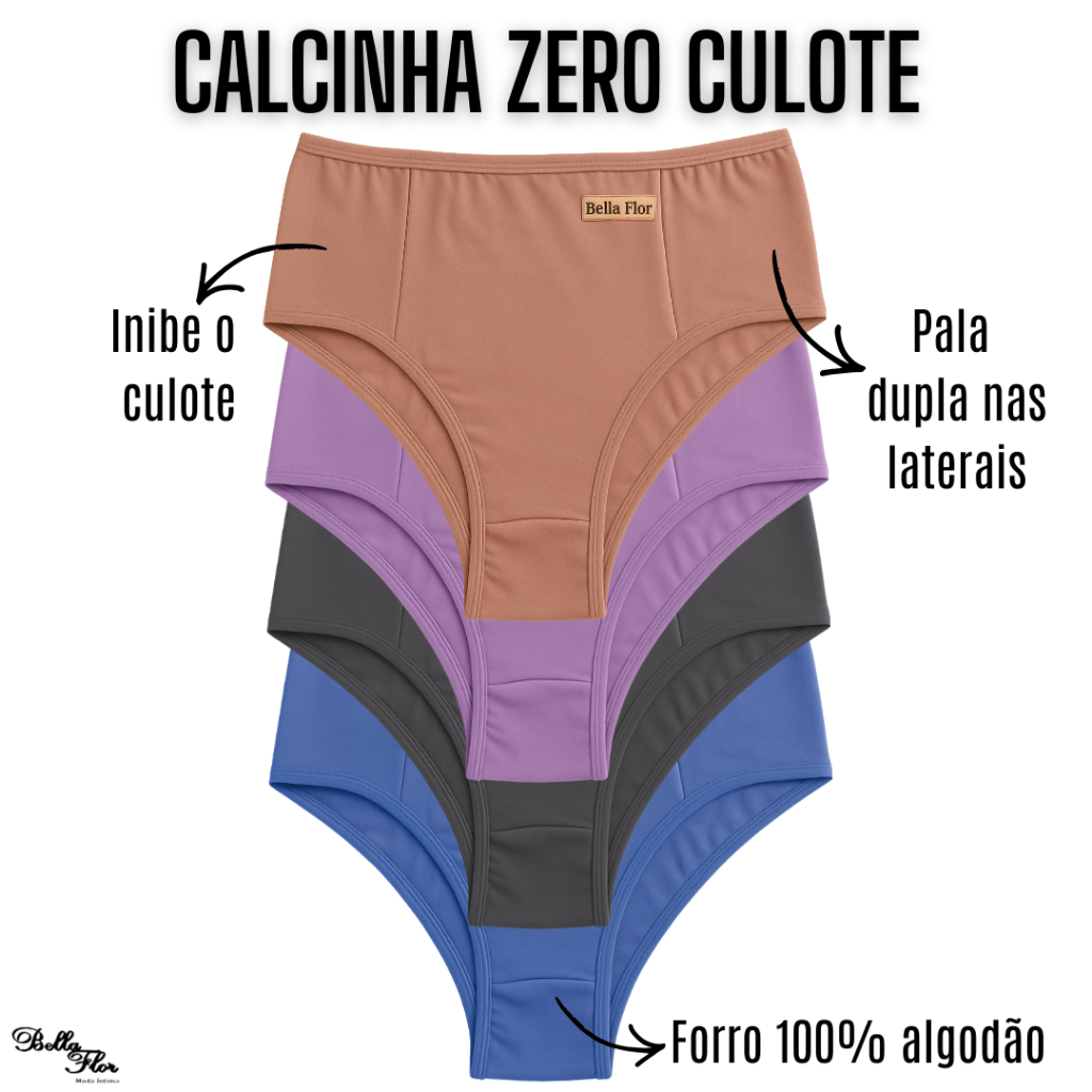 KIT com 10 Calcinha Calçola Cintura Alta Lisa Redutora Luxo Lateral Larga Conforto Lingerie