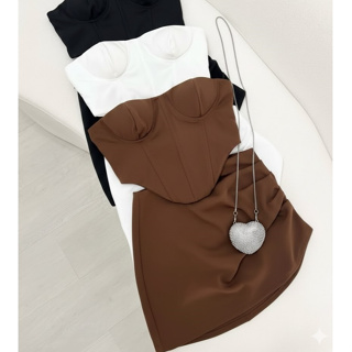 CONJUNTO FEMININO ALFAIATARIA SAIA GRAMPEADO + CORSELET TOMARA QUE CAIA | COM BOJO E ZÍPER NAS COSTAS em Oferta na Shopee