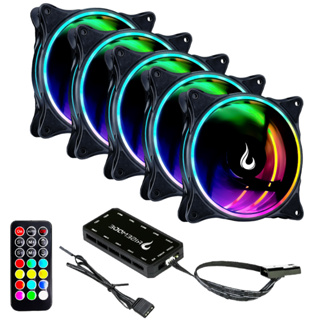 Kit 5 Fans Cooler Ventoinhas Pc Gamer Rise Mode Laser Black Argb C/ Controladora Hub Preto em Oferta na Shopee