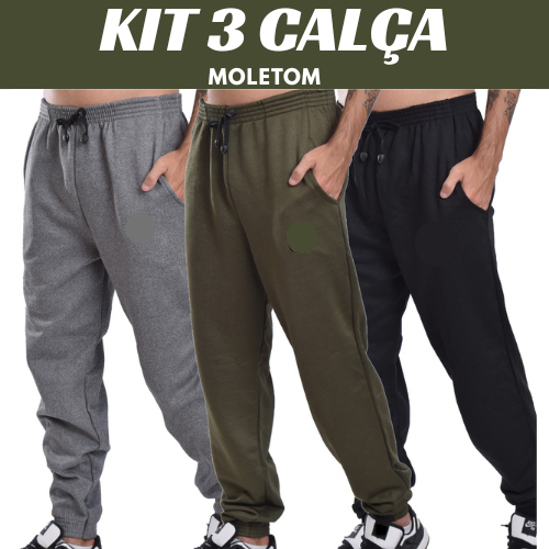 JOGO 3 Calça masculina Moletom grossa peluciada inverno atacado jogger