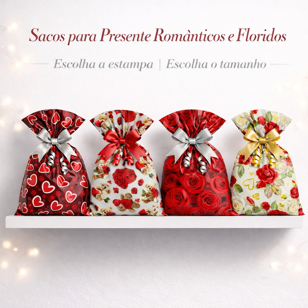 Kit 50un Sacos Presente Romântico e Florido | Escolha o tamanho e estampa | Amor Flor Namorados Dia das Mães em Oferta na Shopee
