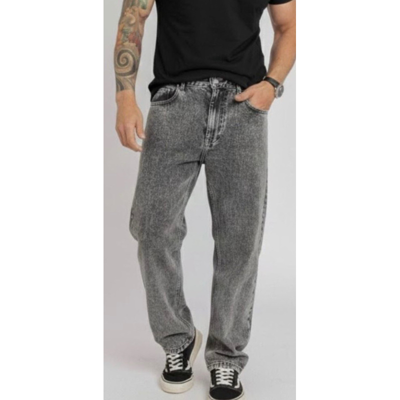 Calça baggy oversize masculina jeans larga calça balão grafite estonado não desbota envio imediato