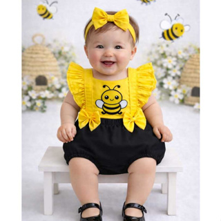 Jardineira Romper Bebê Menina abelha jardineira abelinha body bebe menina abelinha em Oferta na Shopee