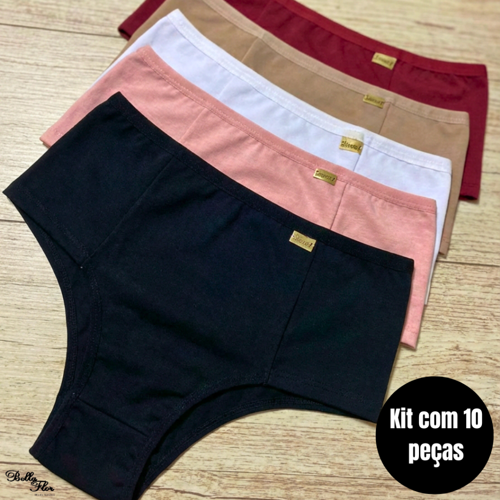 KIT Calcinha Calçola Cintura Alta Microfibra Lisa Redutora Luxo Lateral Larga Conforto Lingerie