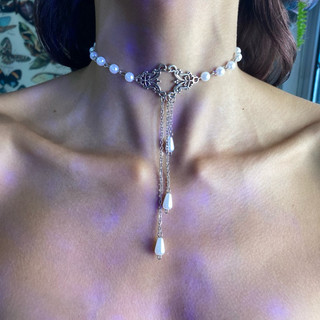Choker Vintage Branca Pérola Aço Inox retrô Acessório Alternativa Pingente Gótico Gargantilha Colar relógio Necklance