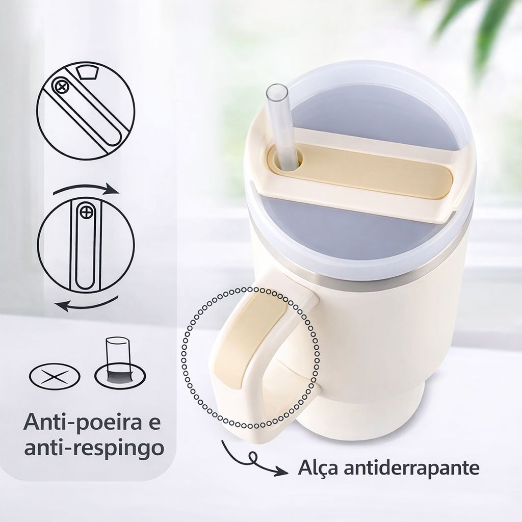 Copo Térmico 1200ml Caneca Com Alça e Tampa Isolamento Inox  Garrafa Grande