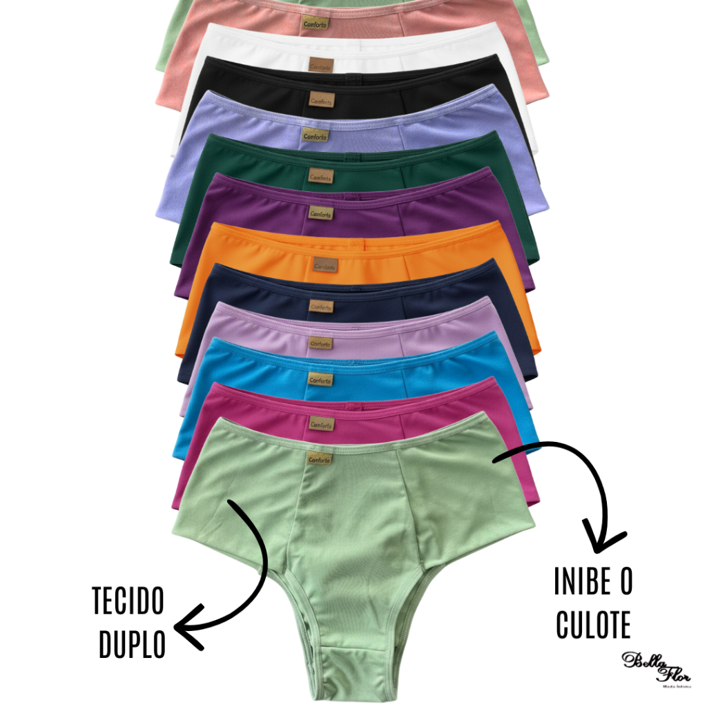 KIT Calcinha Calçola Cintura Alta Lisa Redutora Luxo Lateral Larga Conforto Lingerie