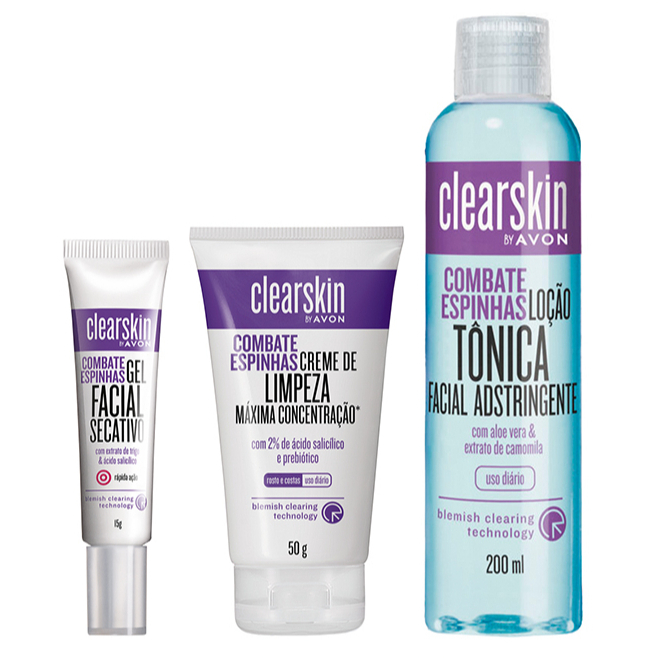 Kit Combate Espinhas Clearskin Avon (Loção Tônica, creme de limpeza e gel secativo)