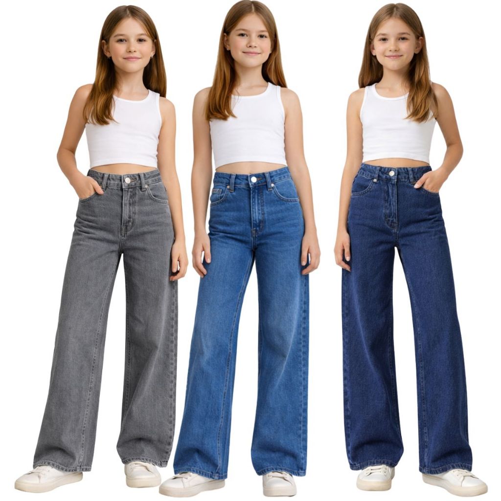 calça jeans pantalona menina infantil juvenil wed leg premium escola lazer 08 a 16 anos