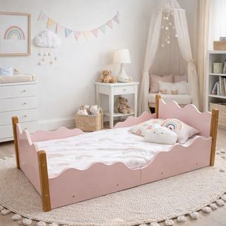 Mini Cama Infantil Montessoriana Pés Madeira Estilo Montanha Colchão Incluso Caminha Cercado Quarto