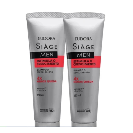 Kit 2 Shampoo Antiqueda Estimula o Crescimento Masculino 250ml Eudora Siàge Men