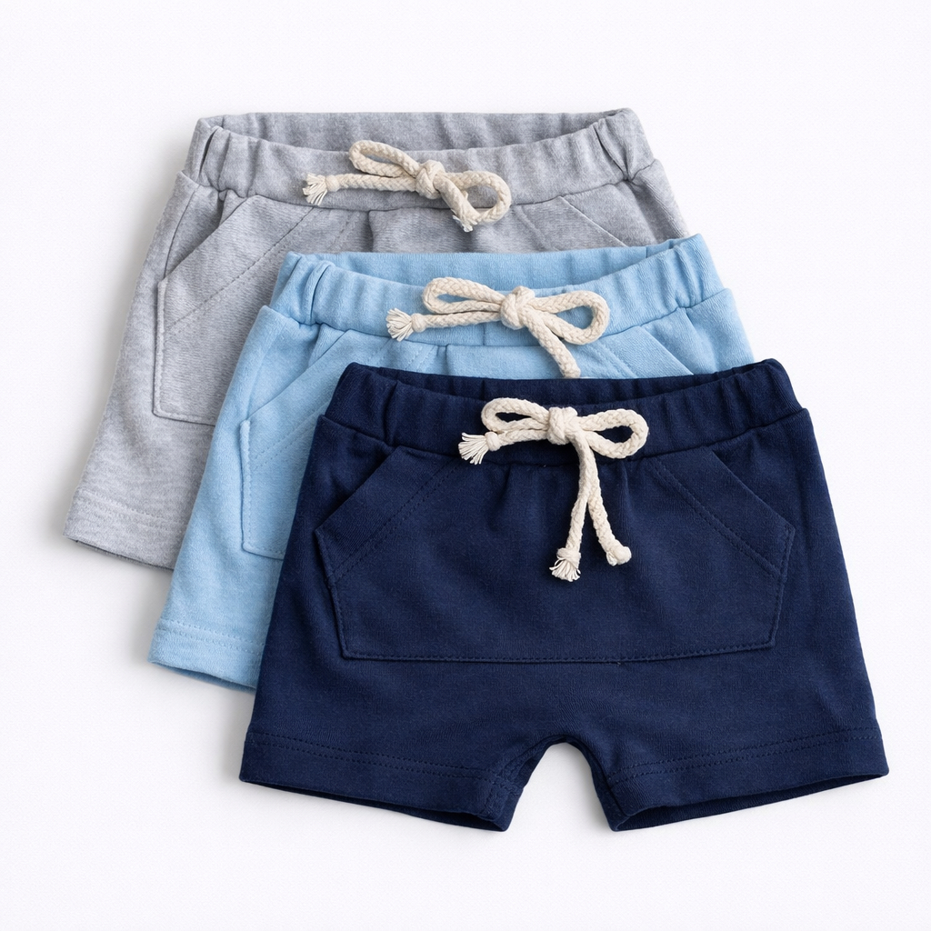 Kit com 3 Bermudinhas de Bebê Infantil 100% Algodão.