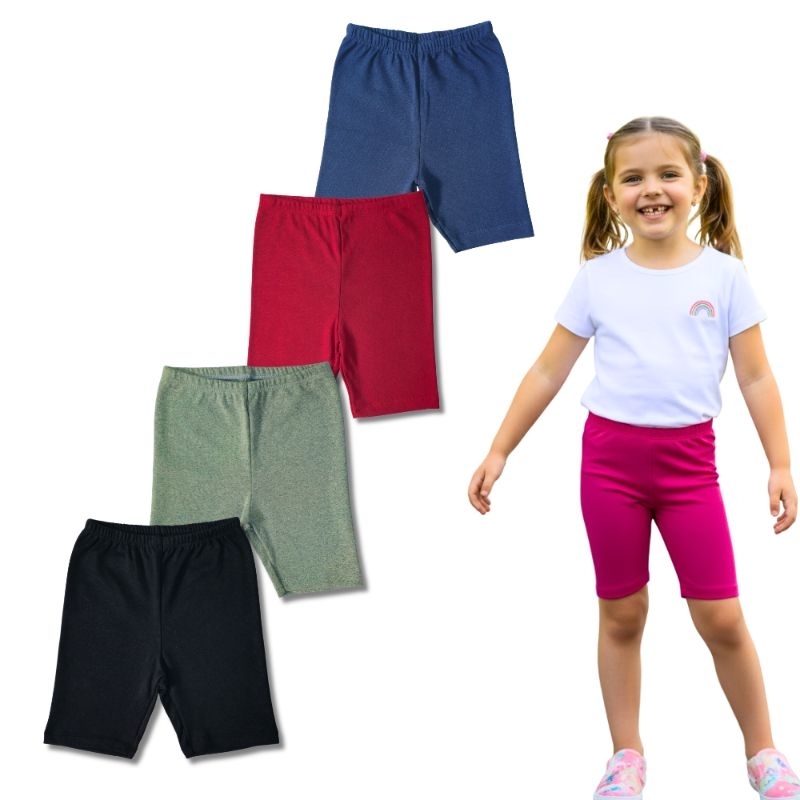 Kit com 4 Bermuda Infantil Ciclista Short de Tactel Feminino Menina Tamanho 1 2 3 4 5 6 7 8 9 10