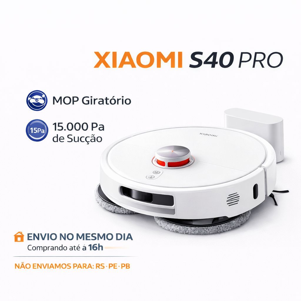 Imagem Robô Aspirador Xiaomi S40 Pro Mop Giratório 15.000Pa Lançamento 2026