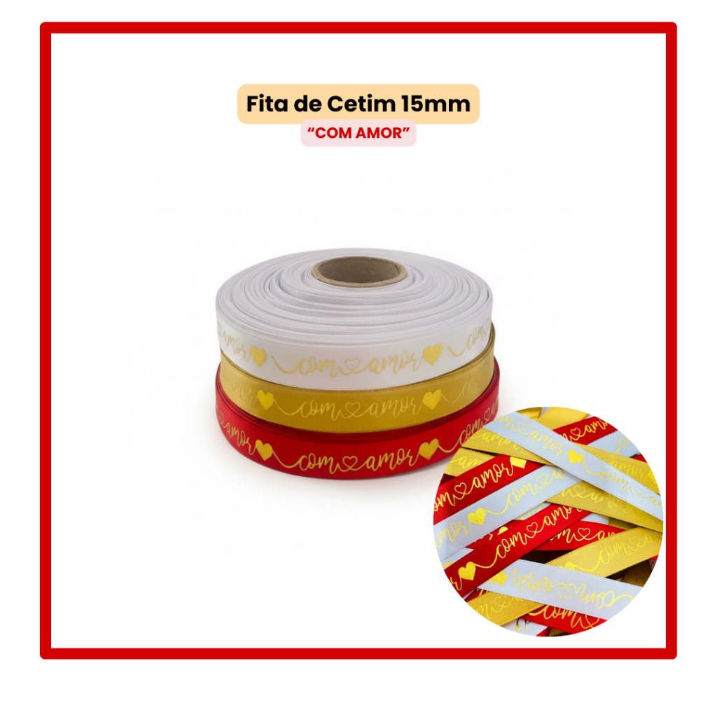 Fita Cetim Decorada 15mm Com Amor para Embalagem em Oferta na Shopee