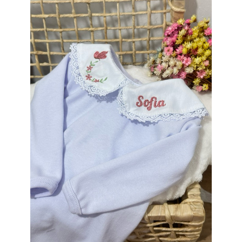 body bebê menina, recém nascido bordado gola