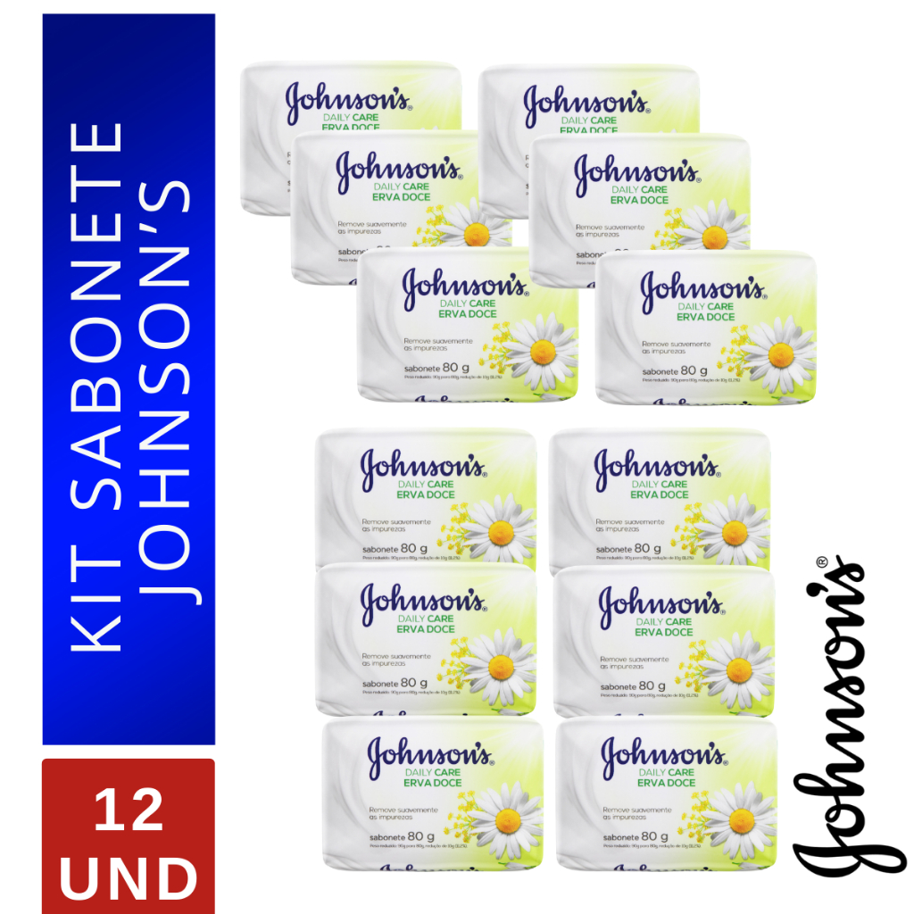 Kit c/ 12 Sabonetes Em Barra Erva-Doce Johnson's Daily Care 80g