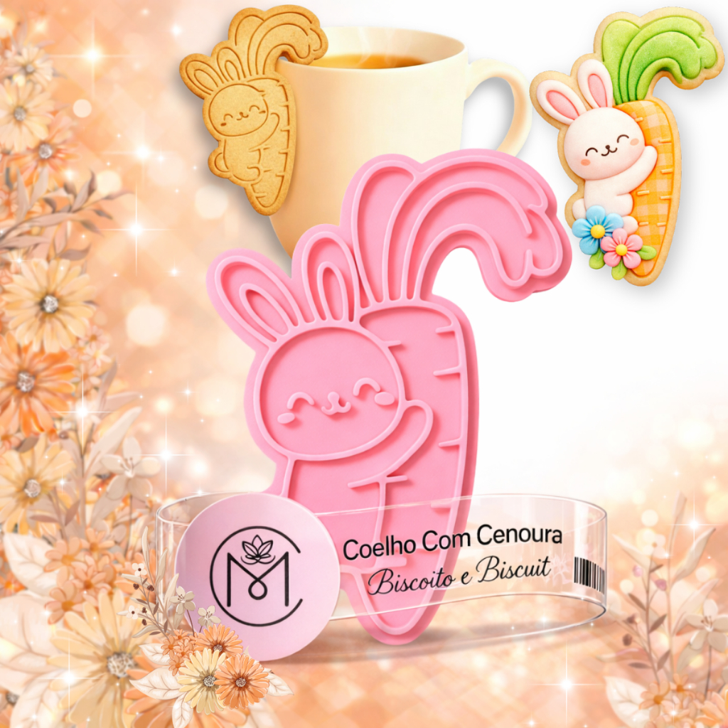 Cortador Carimbo Biscoito Biscuit Pasta Americana Massinha Coelho Páscoa Cenoura Pendurado Caneca
