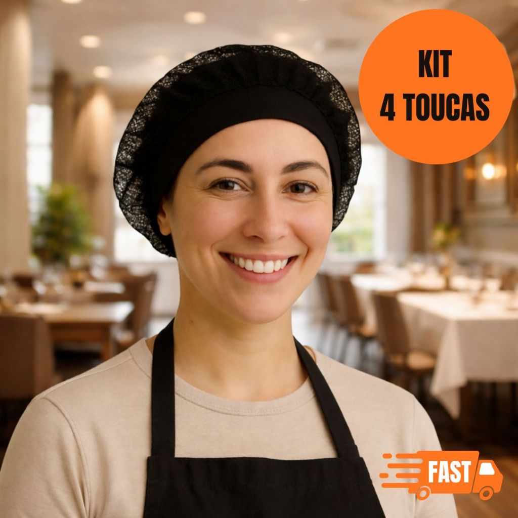 kit 4 Toucas Tela TELINHA unisex para cozinha  restaurante bar hotel padaria manipulação de alimento