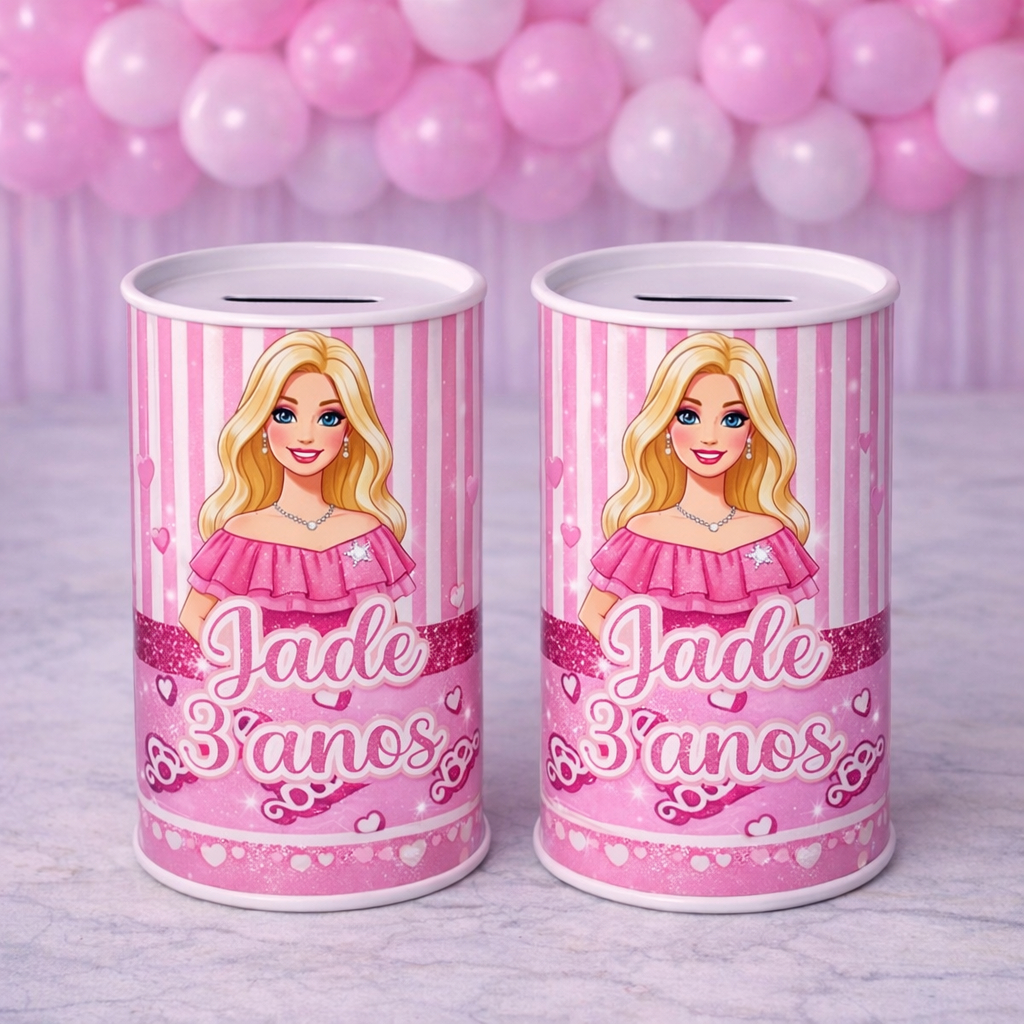 ADESIVO de Cofrinho Personalizado BARBIE/ FAZEMOS TODOS OS TEMAS