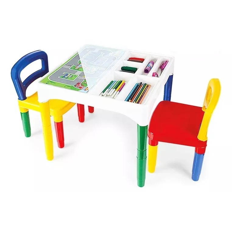 Mesa Mesinha Infantil Didática Educativa Com Tampa e 2 Cadeiras