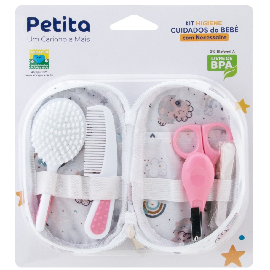 Kit Higiene Petita Estojo 5 Peças Necessaire Kit Unha Kit Banho Bebê Recém Nascido